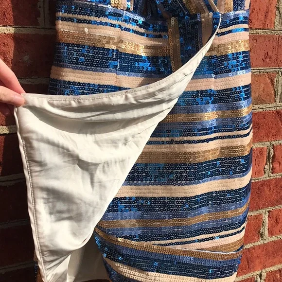 RYSE X Revolve Blue & Gold Sequin Wrap Mini Dress - Picture 5 of 16